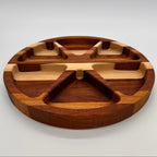 Wooden tray with divided sections on a white background