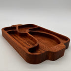 Wooden tray with unique design on a white background