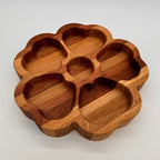 Wooden tray with six compartments on a white background
