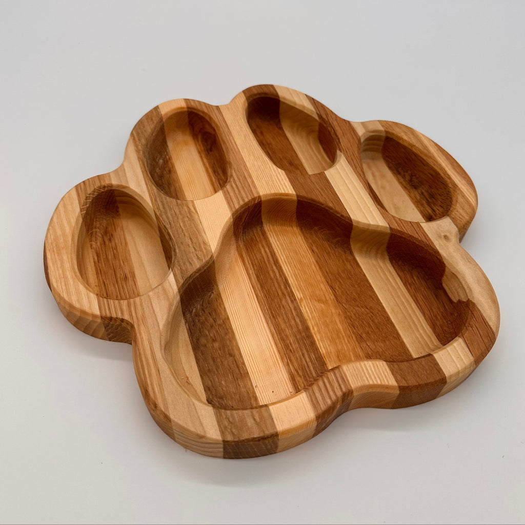 Wooden tray with a unique design on a light gray background