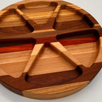 Wooden tray with divided sections on a white background