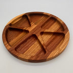 Wooden divided plate on a light gray background