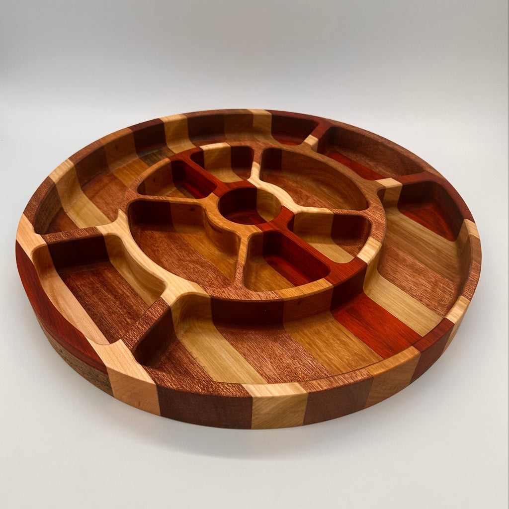 Wooden puzzle with interlocking pieces on a white background