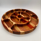 Wooden puzzle with interlocking pieces on a white background